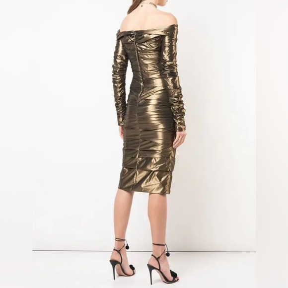 Dolce & Gabbana Draped Midi Dress Gold Size 40 BNWT - Picture 3 of 13